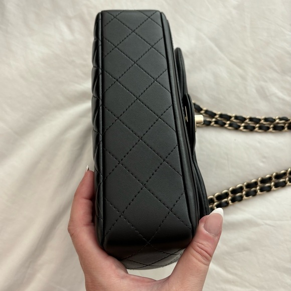 CHANEL 🖤 23B Black Lambskin & Patent Leather Small Flap Bag Light Gold Hardware - Picture 12 of 15